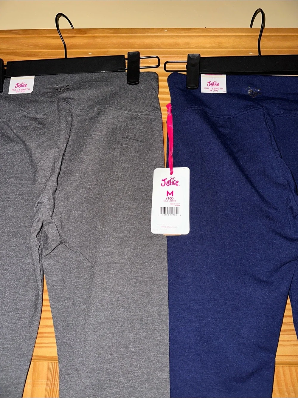 Justice Full-Length Girls' Leggings (2-Pack) steel heather/french navy NWT